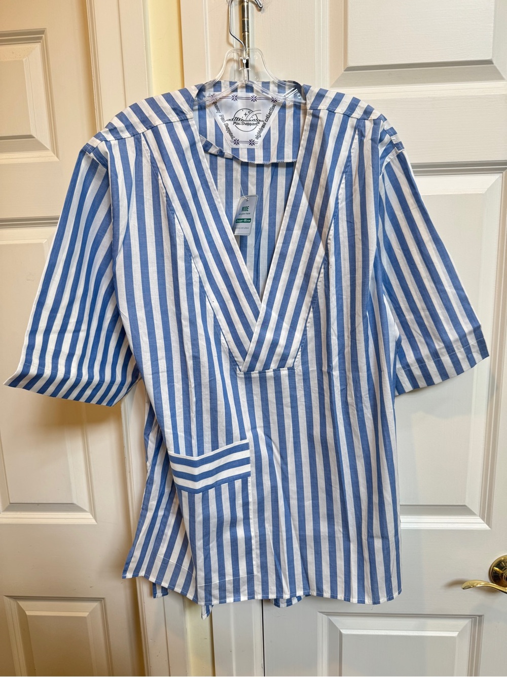 Mac Sheppard Vintage Blue & White Striped V-Neck